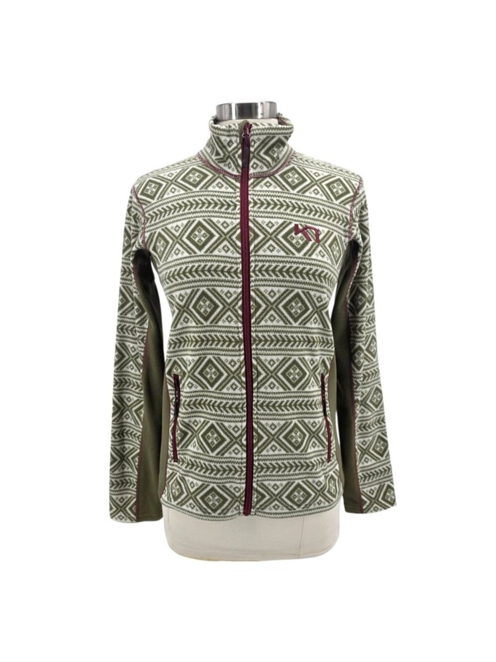 Kari Traa Womens Medium Jacket Olga Fleece Nordic Green White Fitted Zipper